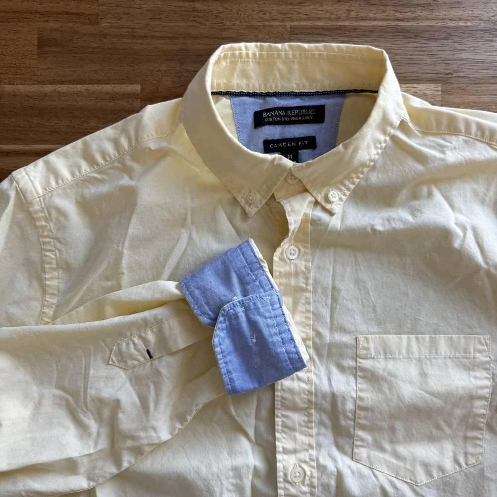 Banana Republic Shirt Mens M Camden Fit Butter Yellow Preppy Casual Office Work